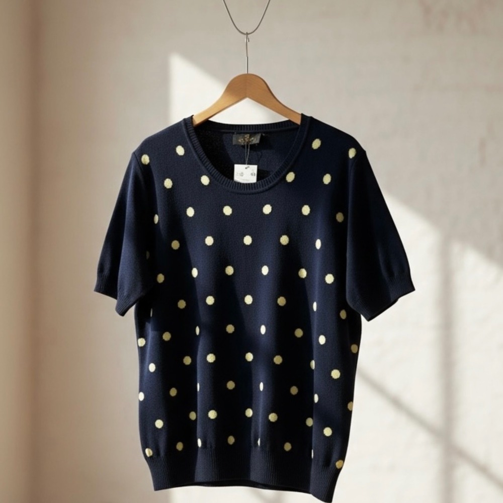 Eugen Klein Polka Dot Short Sleeve Pullover Knit‎ Sweater Size 16 Modal Blend